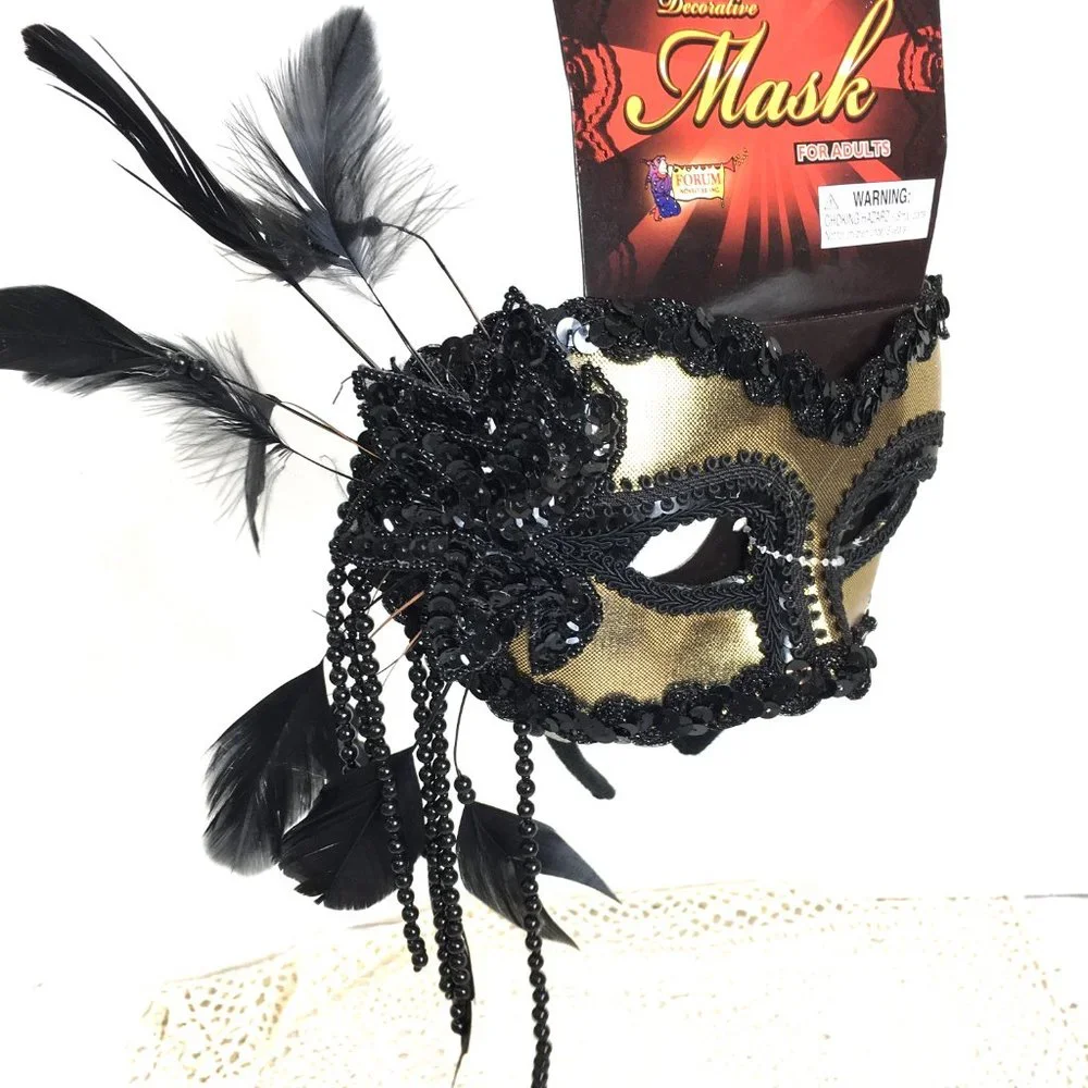 Venetian Halloween Gold Blk Half Mask NOS NWT